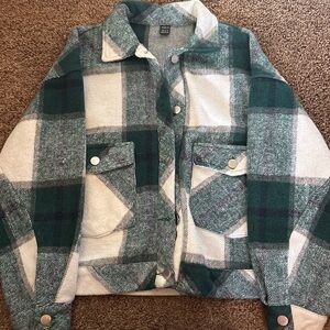 SHEIN Green and White Plaid Jacket